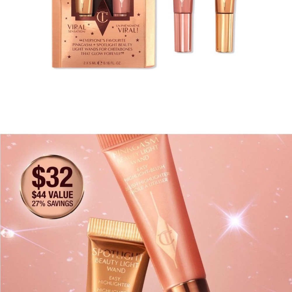 Charlotte Tilbury Pinkgasm and Spotlight Highlighter Duo Travel size